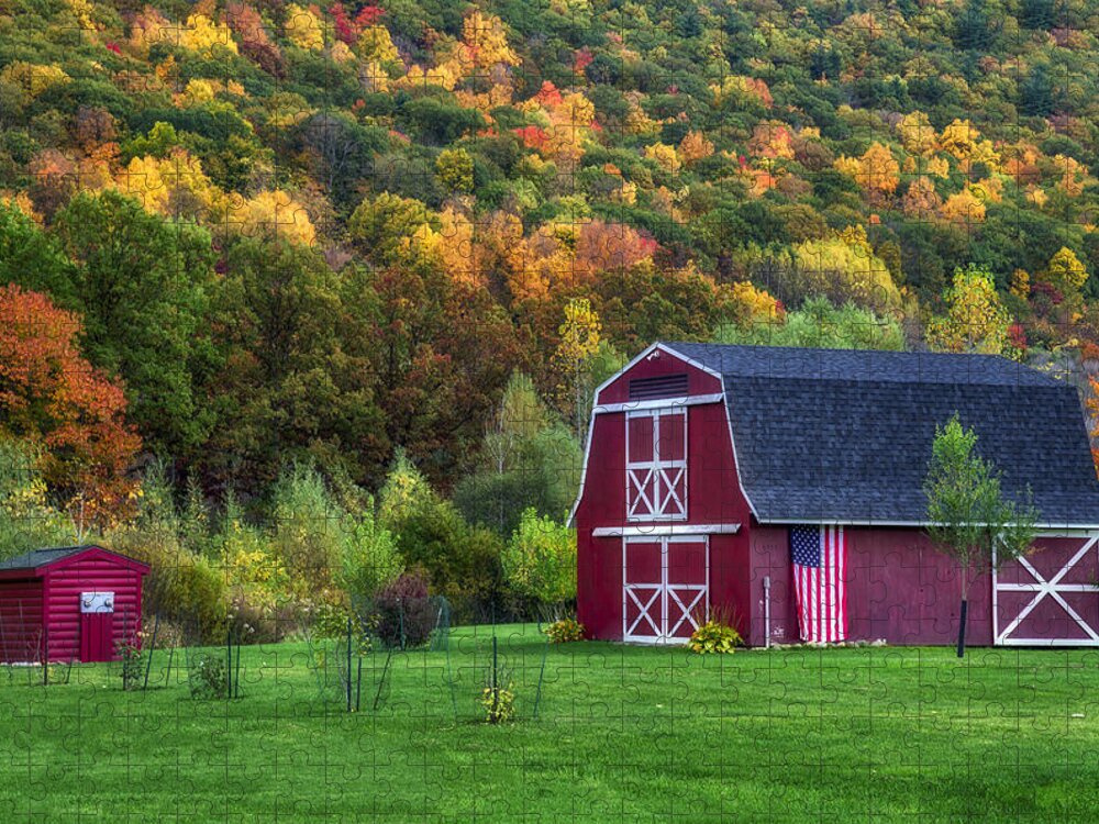 Patriotic Red Barn Jigsaw Puzzle featuring the photograph Patriotic Red Barn by Mark Papke