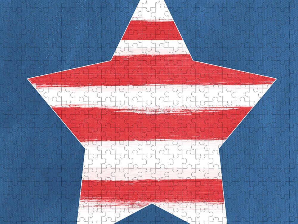 July 4th Jigsaw Puzzle featuring the painting Patriotic Star by Linda Woods