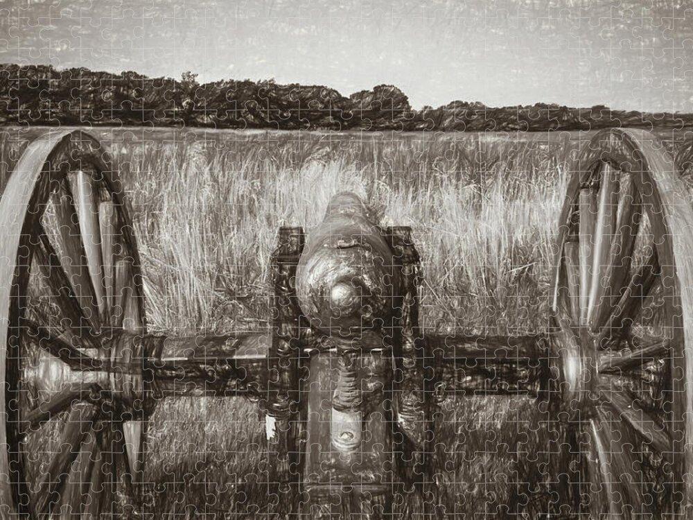 Battlefield Jigsaw Puzzle featuring the photograph Pea Ridge Sketch 3 Sepia by James Barber