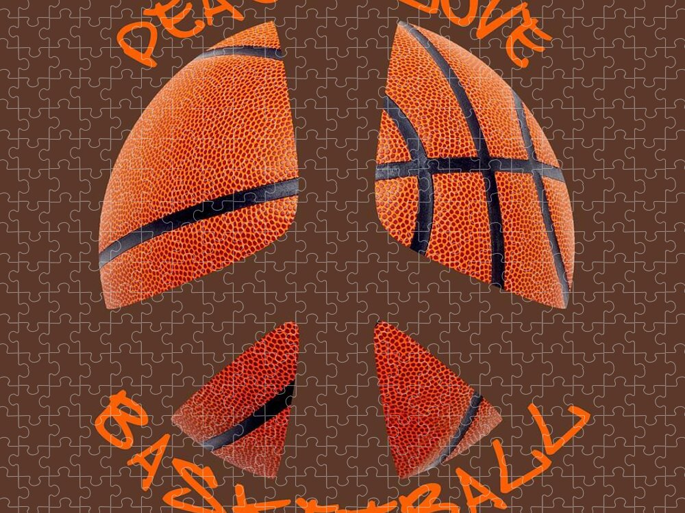 Peace Love Basketball Jigsaw Puzzle featuring the digital art Peace Love Basketball by David G Paul