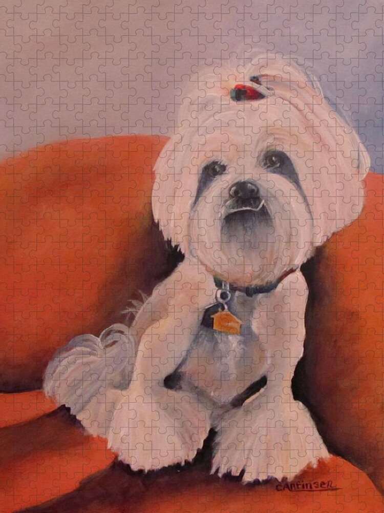Pet Jigsaw Puzzle featuring the painting Peaches 'n Cream by Carol Allen Anfinsen