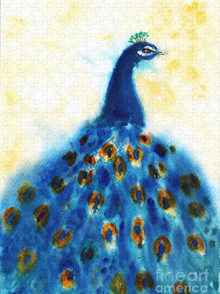 Peacock Jigsaw Puzzle featuring the painting Peacock by Asha Sudhaker Shenoy