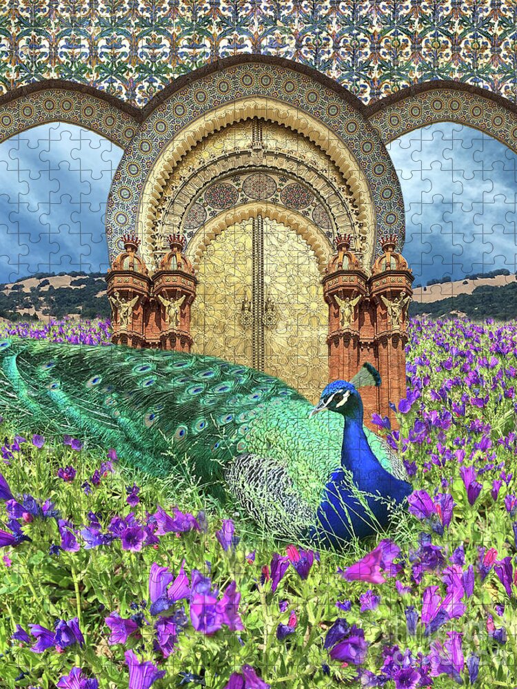Peacock Jigsaw Puzzle featuring the digital art Peacock Gate by Lucy Arnold