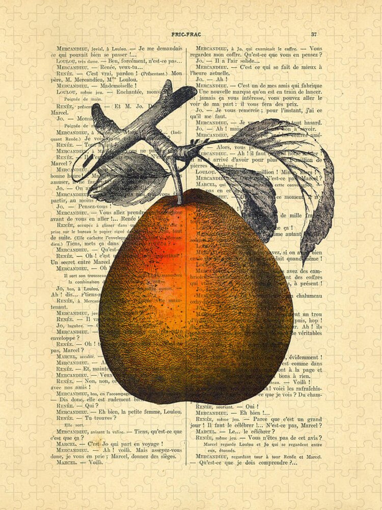 Pear Jigsaw Puzzle featuring the digital art Pear Fruit Kitchen Decor by Madame Memento