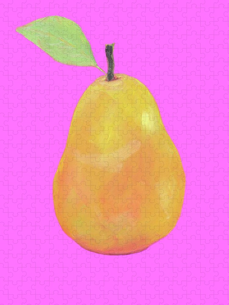 Pear Jigsaw Puzzle featuring the painting Pear painting on pink background by Jan Matson