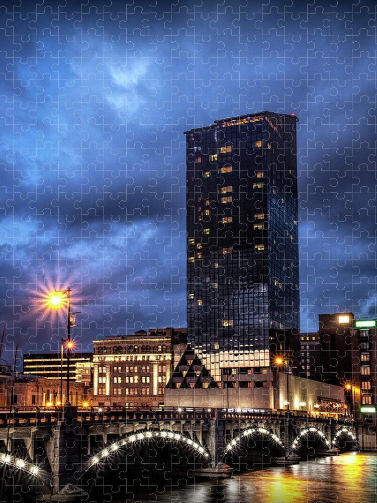 Bridge Jigsaw Puzzle featuring the photograph Pearl Street Bridge at Night by Randall Nyhof