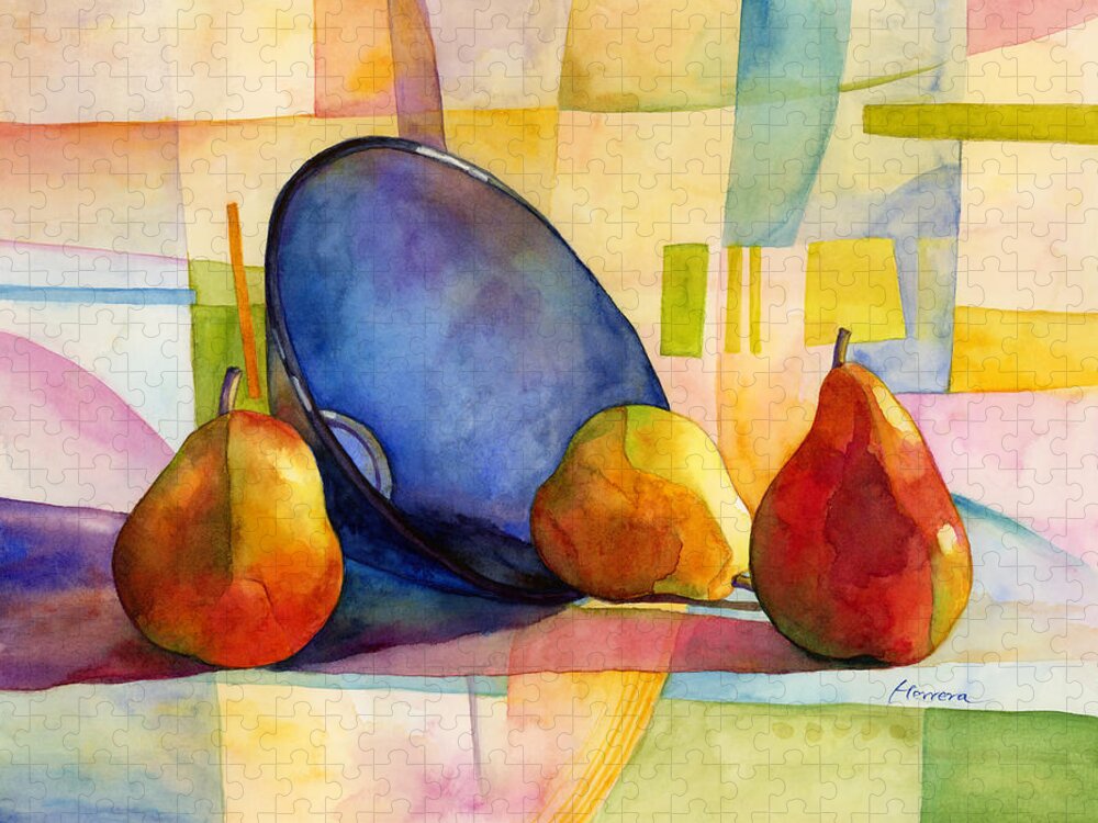 Pear Jigsaw Puzzle featuring the painting Pears and Blue Bowl by Hailey E Herrera