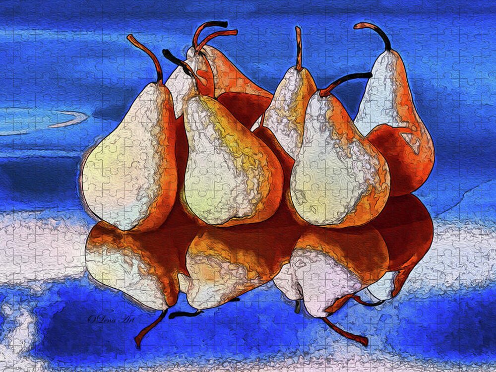 Pears Jigsaw Puzzle featuring the digital art 7 Golden Pears by OLena Art by Lena Owens - Vibrant DESIGN