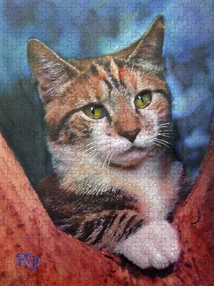 Cat Jigsaw Puzzle featuring the painting Peekaboo Tabby by Richard James Digance