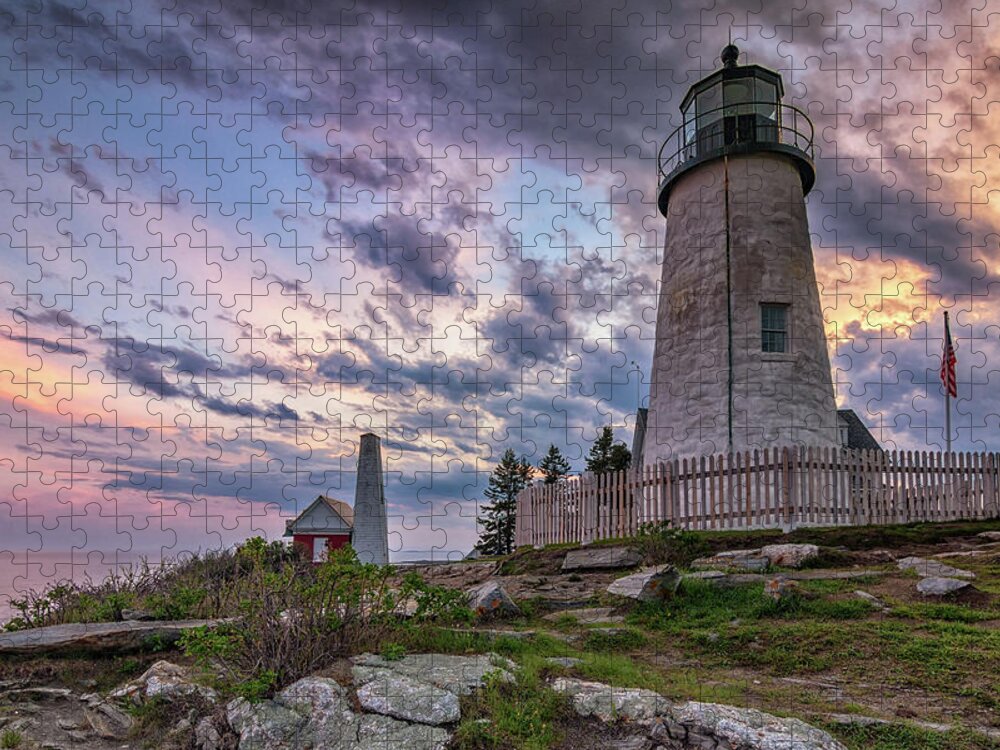 Pemaquid Point Lighthouse Jigsaw Puzzle featuring the photograph Pemaquid Point Lighthouse at Sundown by Kristen Wilkinson