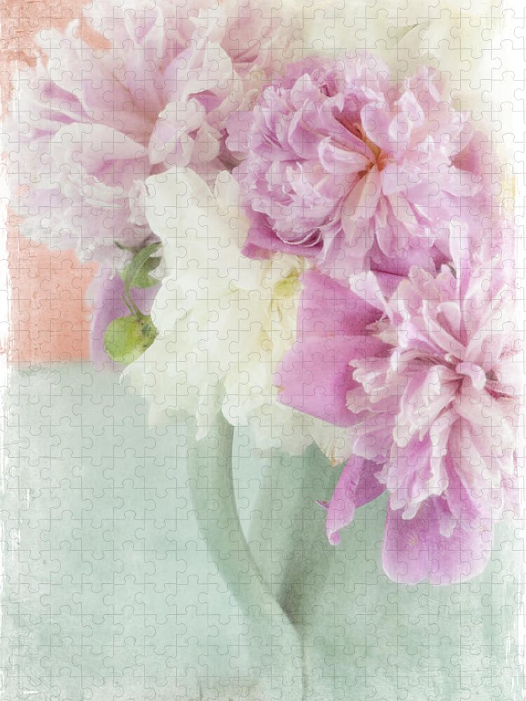 Peonies In A Pitcher Jigsaw Puzzle featuring the photograph Peony Sorbet by Jill Love