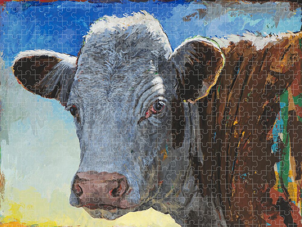 Cow Jigsaw Puzzle featuring the painting People Like Cows #17 by David Palmer