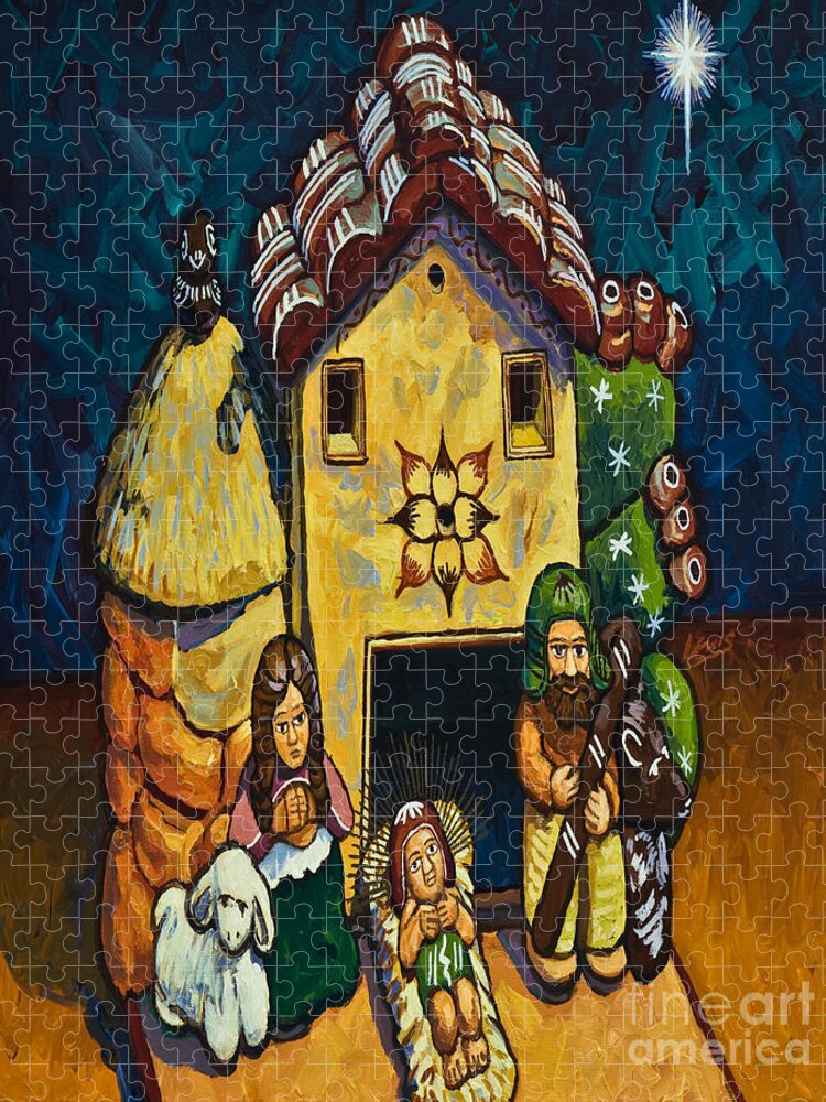 Peruvian Nativity Jigsaw Puzzle featuring the painting Peruvian Nativity - LWPEN by Lewis Williams OFS