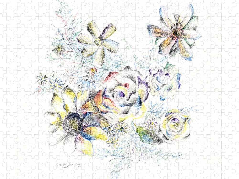 Floral Jigsaw Puzzle featuring the drawing Petals on the Porch by Joseph A Langley