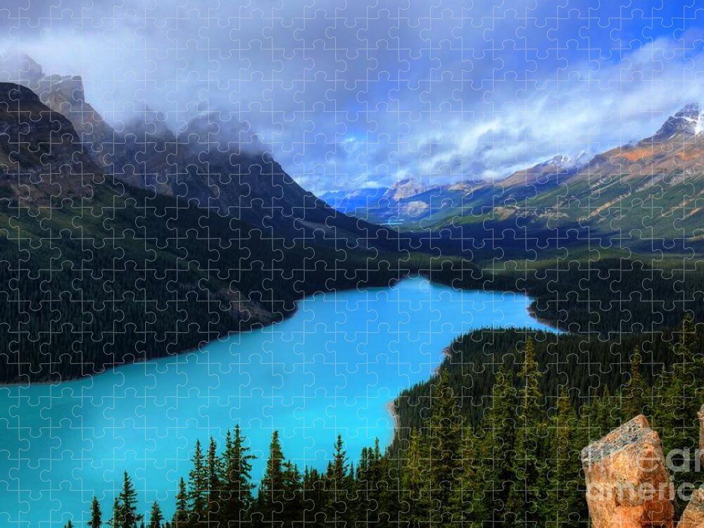 Peyto Lake Jigsaw Puzzle featuring the photograph Peyto Lake Banff National Park Majestic Beauty by Wayne Moran