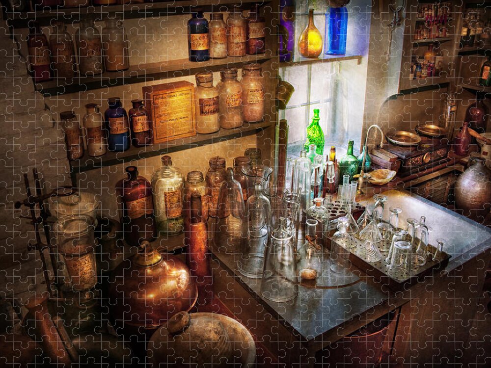 Hdr Jigsaw Puzzle featuring the photograph Pharmacist - A little bit of Witch Craft by Mike Savad
