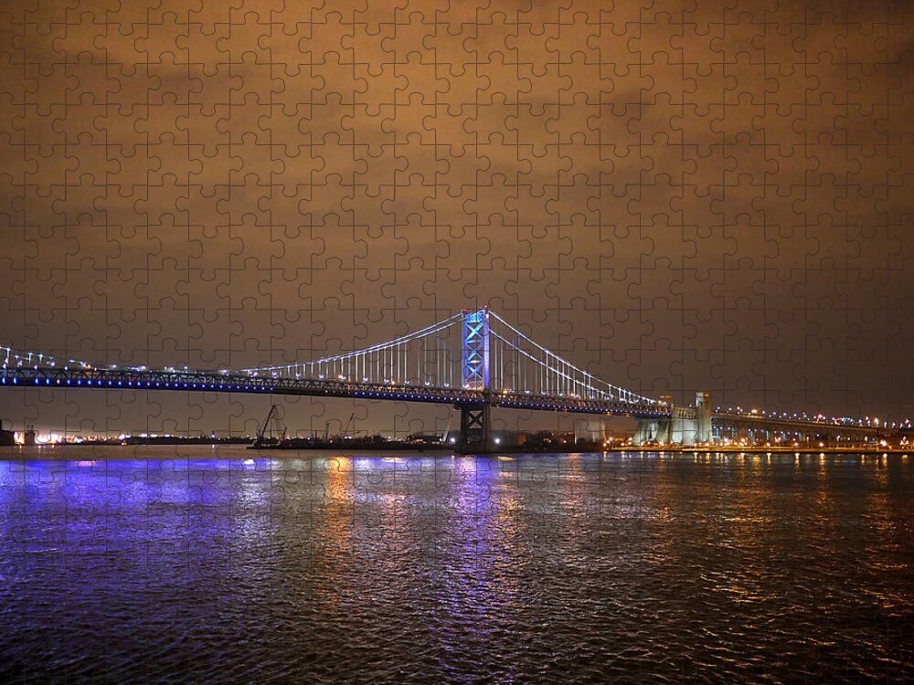 Richard Reeve Jigsaw Puzzle featuring the photograph Philadelphia - Ben Franklin Bridge at Night by Richard Reeve