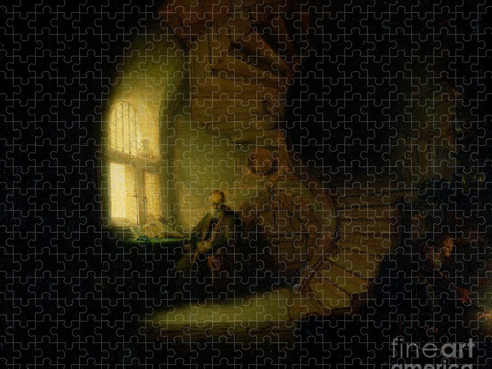 Rembrandt Jigsaw Puzzle featuring the painting Philosopher in Meditation by Rembrandt