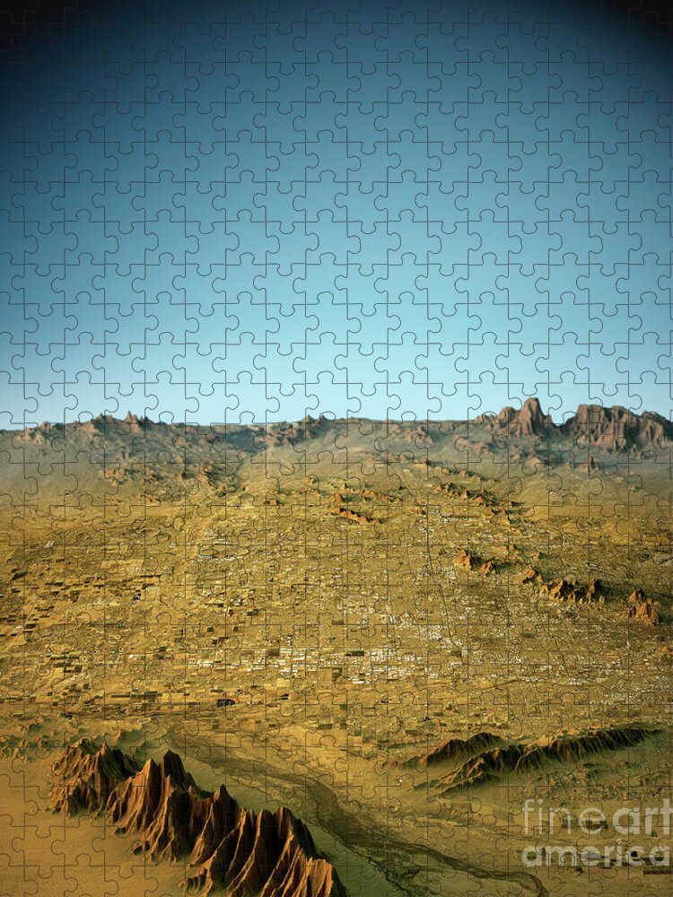 Phoenix Jigsaw Puzzle featuring the digital art Phoenix 3D View South-North Natural Color by Frank Ramspott
