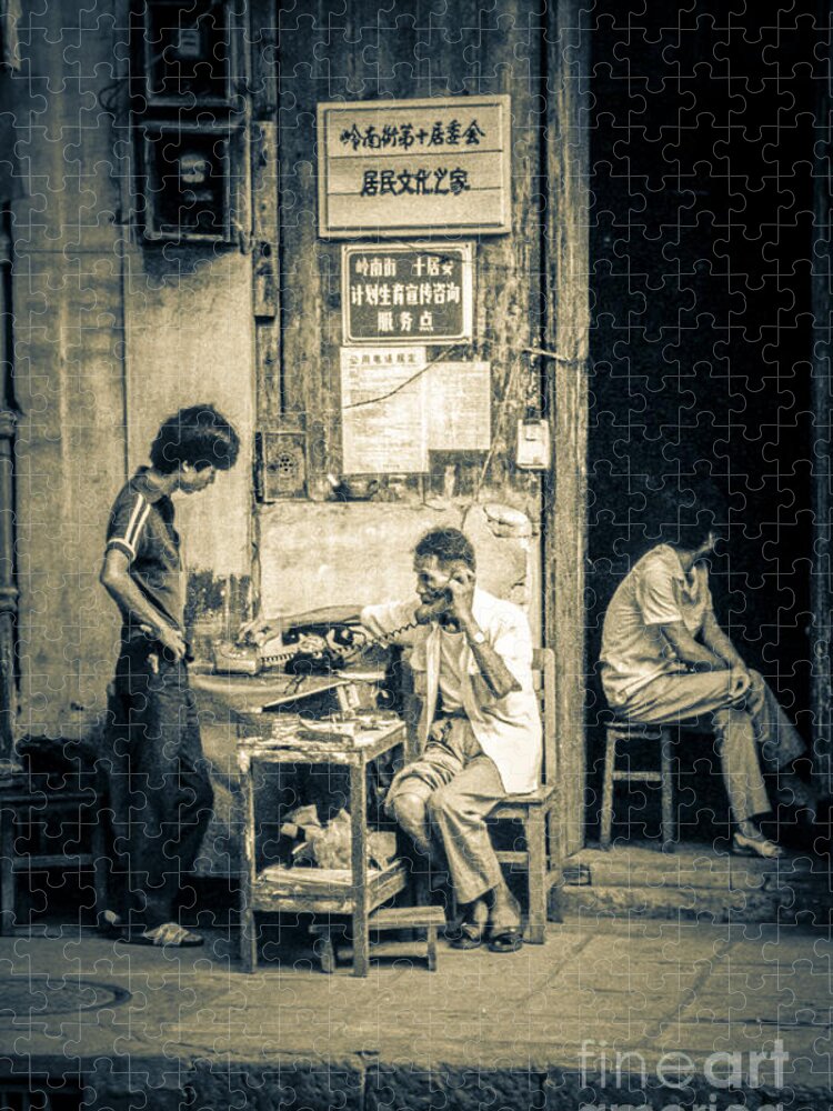 People Jigsaw Puzzle featuring the photograph Phonecall on Chinese Street by Heiko Koehrer-Wagner