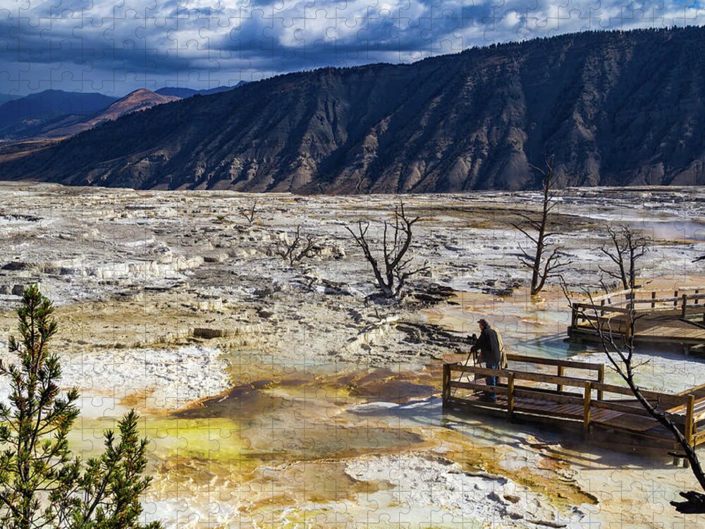 Hot Jigsaw Puzzle featuring the photograph Photographer at Mammoth Hot Springs, Yellowstone by Roslyn Wilkins