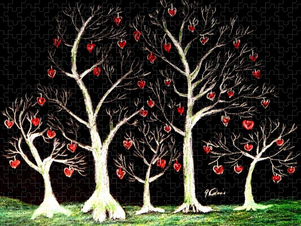 Valentine Forest Jigsaw Puzzle featuring the drawing The Valentine Forest by Angela Davies