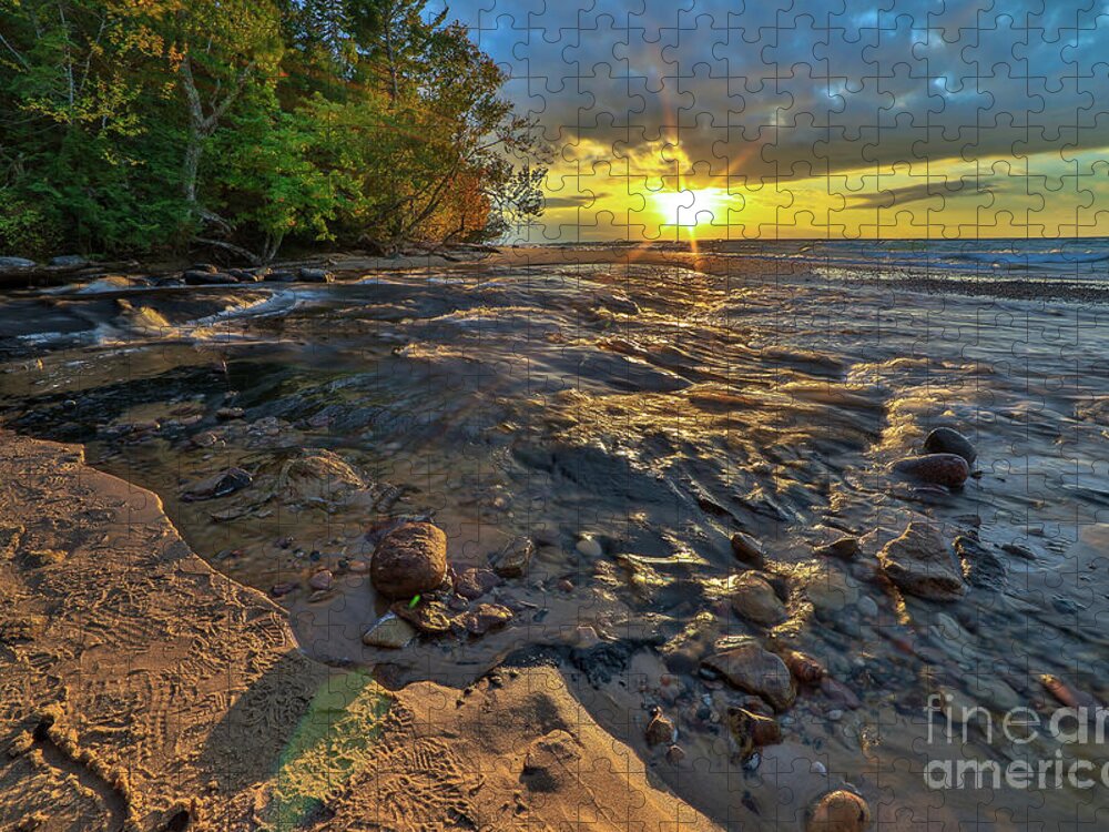 Pictured Rocks Jigsaw Puzzle featuring the photograph Pictured Rocks Hurricane River Sunset -2415 by Norris Seward