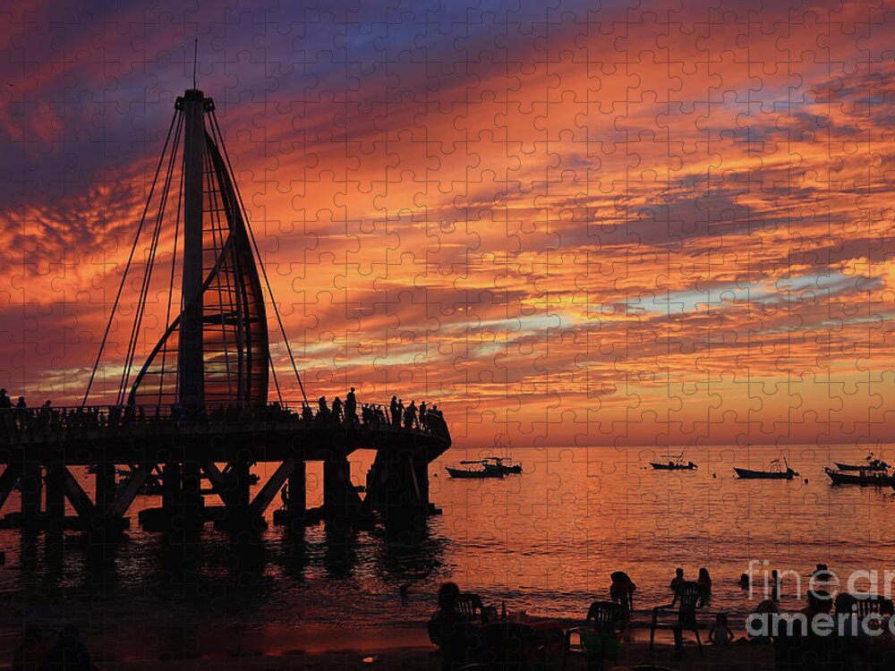 Sunset Jigsaw Puzzle featuring the photograph Pier At Sunset by Teresa Zieba
