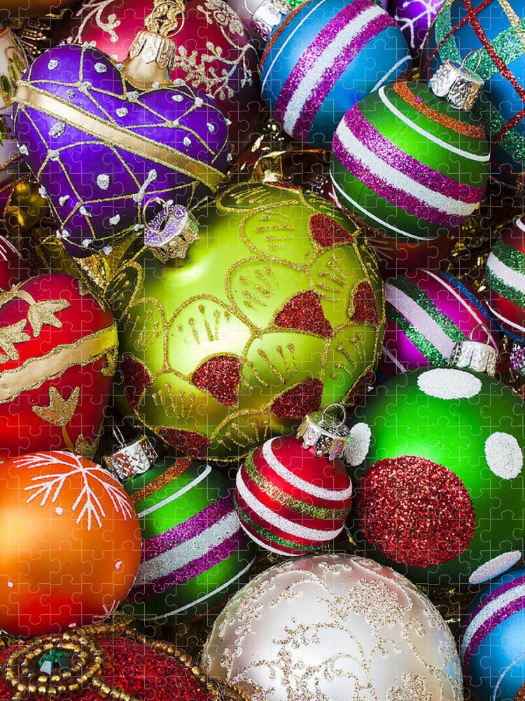 Colorful Ornaments Jigsaw Puzzle featuring the photograph Pile of beautiful ornaments by Garry Gay