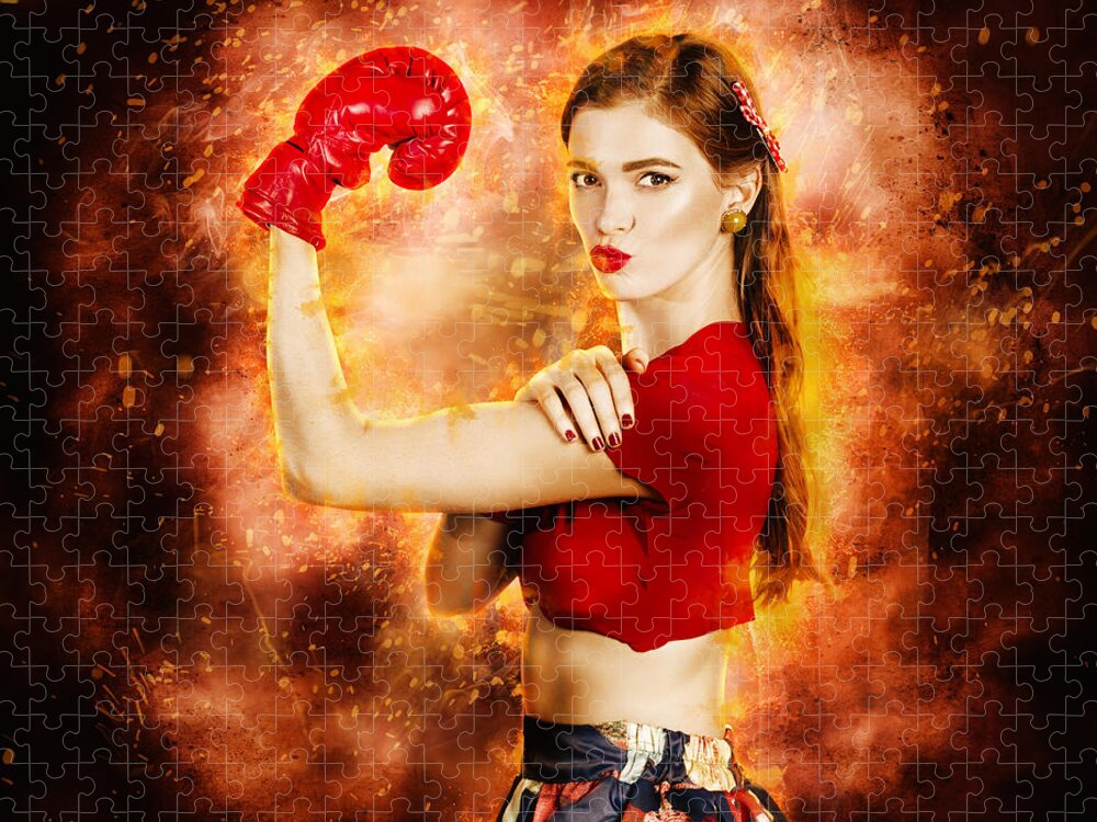 Boxing Jigsaw Puzzle featuring the digital art Pin up boxing girl by Jorgo Photography