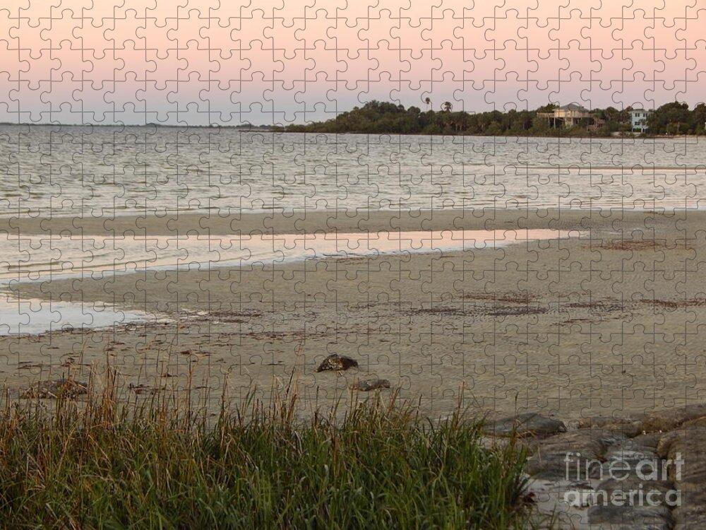 Pink Sky Reflected In The Water Just After Sunset At The Beach. Jigsaw Puzzle featuring the photograph PineIsland by Priscilla Batzell Expressionist Art Studio Gallery