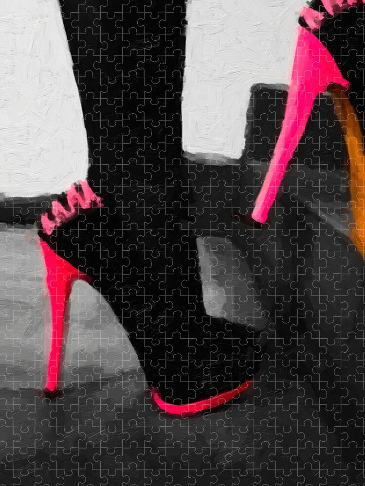 hey Jigsaw Puzzle featuring the digital art Pink heels by Serge Averbukh