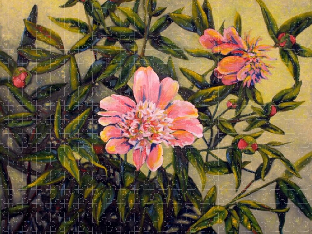 Oil Painting Jigsaw Puzzle featuring the painting Pink Peonies by Tamara Kulish