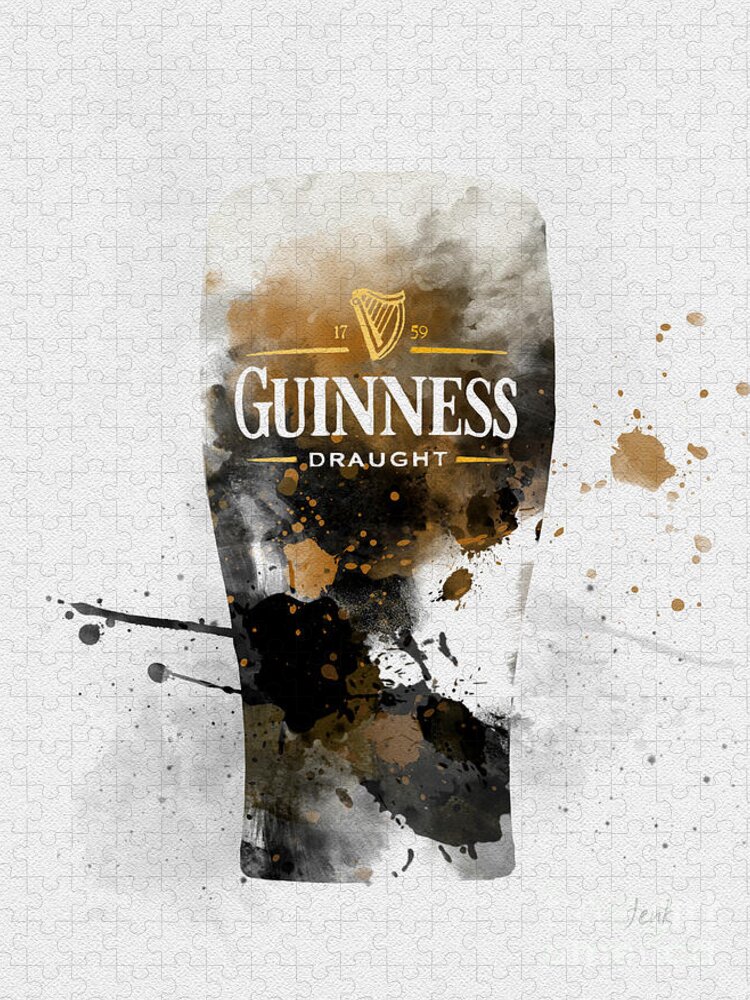 Pint Jigsaw Puzzle featuring the mixed media Pint of Guinness by My Inspiration