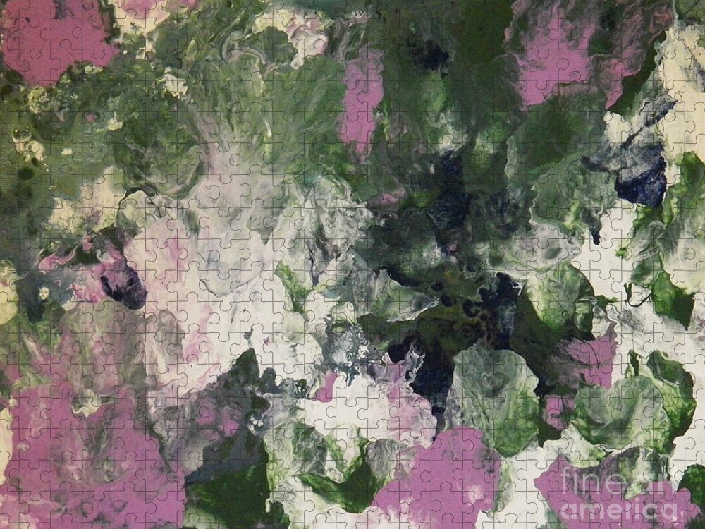Abstract Jigsaw Puzzle featuring the painting Pixie Flowers by Corinne Elizabeth Cowherd