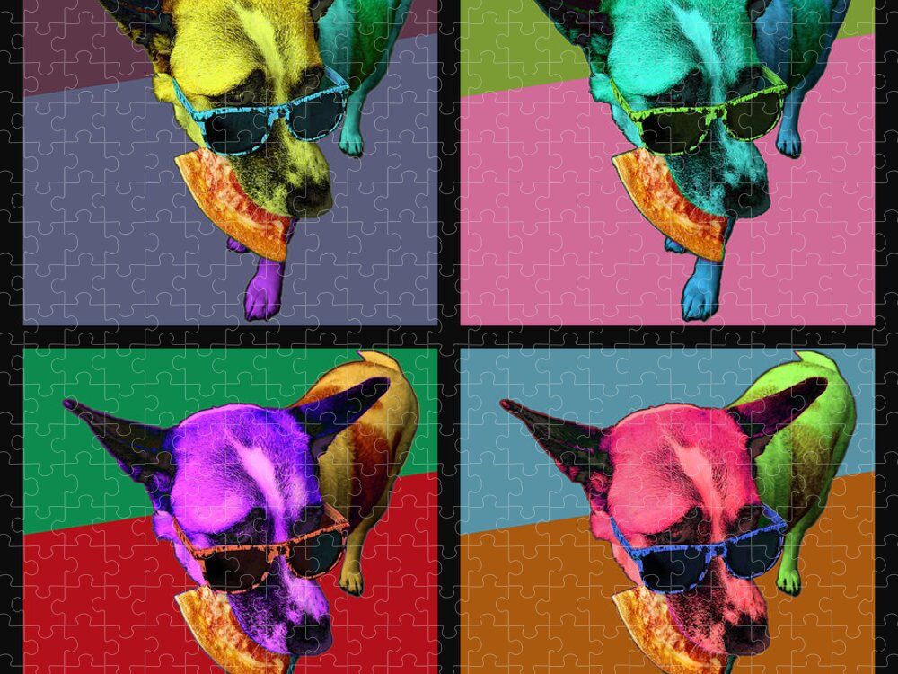 Pizza Jigsaw Puzzle featuring the digital art Pizza Dog Quartet by James W Johnson