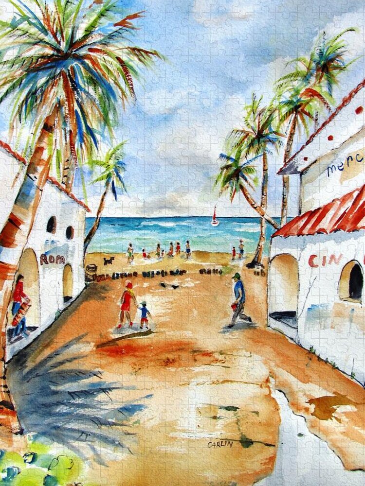 Playa Del Carmen Jigsaw Puzzle featuring the painting Playa del Carmen by Carlin Blahnik CarlinArtWatercolor