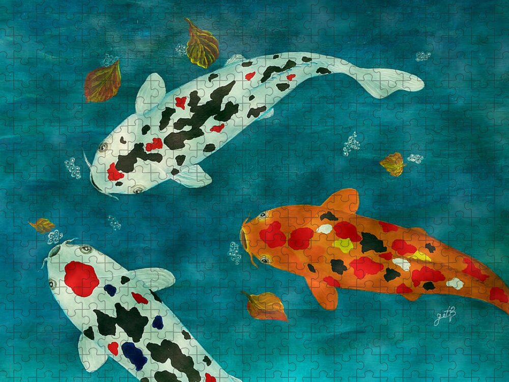 Koi Fish Jigsaw Puzzle featuring the painting Playful Koi Fishes original acrylic painting by Georgeta Blanaru