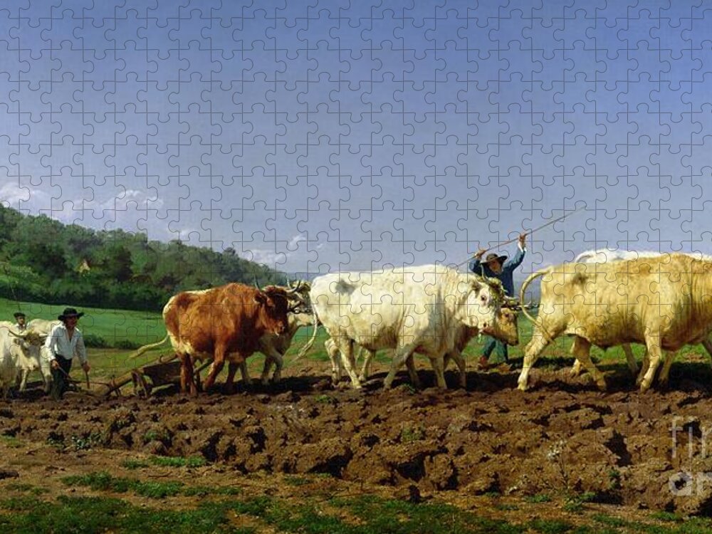 Ploughing Jigsaw Puzzle featuring the painting Ploughing in Nivernais by Rosa Bonheur