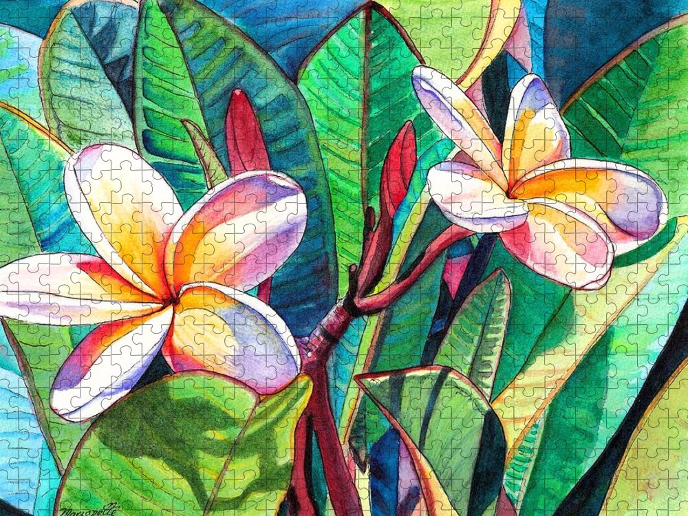 Plumeria Jigsaw Puzzle featuring the painting Plumeria Garden by Marionette Taboniar