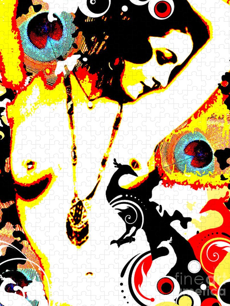 Nostalgic Seduction Jigsaw Puzzle featuring the mixed media Nostalgic Seduction - Poetic Peacock by Chris Andruskiewicz