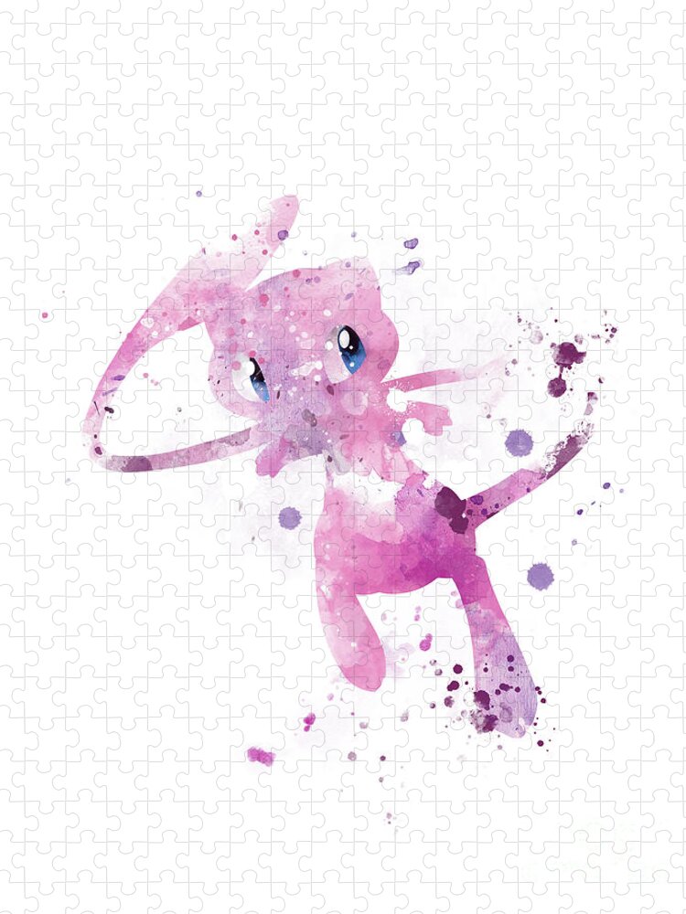 Pokemon Jigsaw Puzzle featuring the mixed media Mew by Monn Print