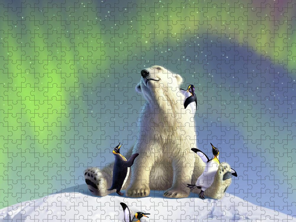 Aurora Jigsaw Puzzle featuring the digital art Polar Opposites by Jerry LoFaro