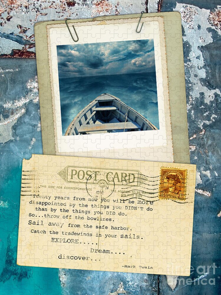 Boat Jigsaw Puzzle featuring the photograph Poloroid of Boat with Inspirational Quote by Jill Battaglia
