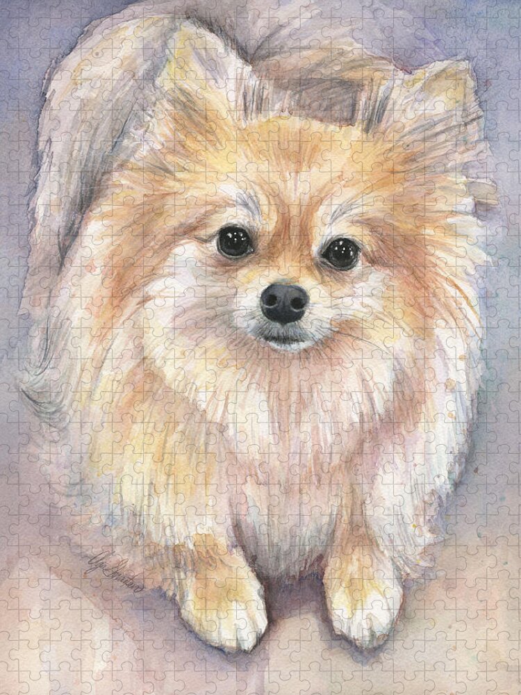Pomeranian Jigsaw Puzzle featuring the painting Pomeranian Watercolor by Olga Shvartsur