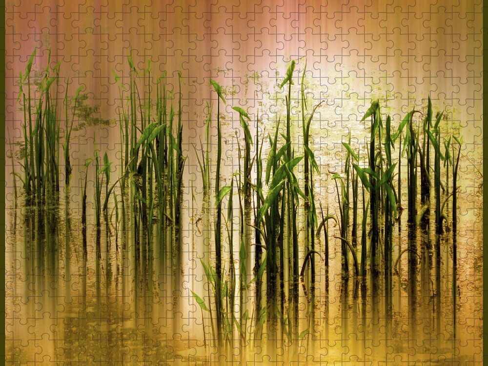 Grass Jigsaw Puzzle featuring the photograph Pond Grass Abstract  by Jessica Jenney