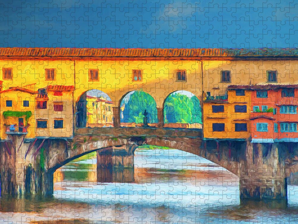 Ponte Vecchio Jigsaw Puzzle featuring the digital art Ponte Vecchio Impression by Mick Burkey