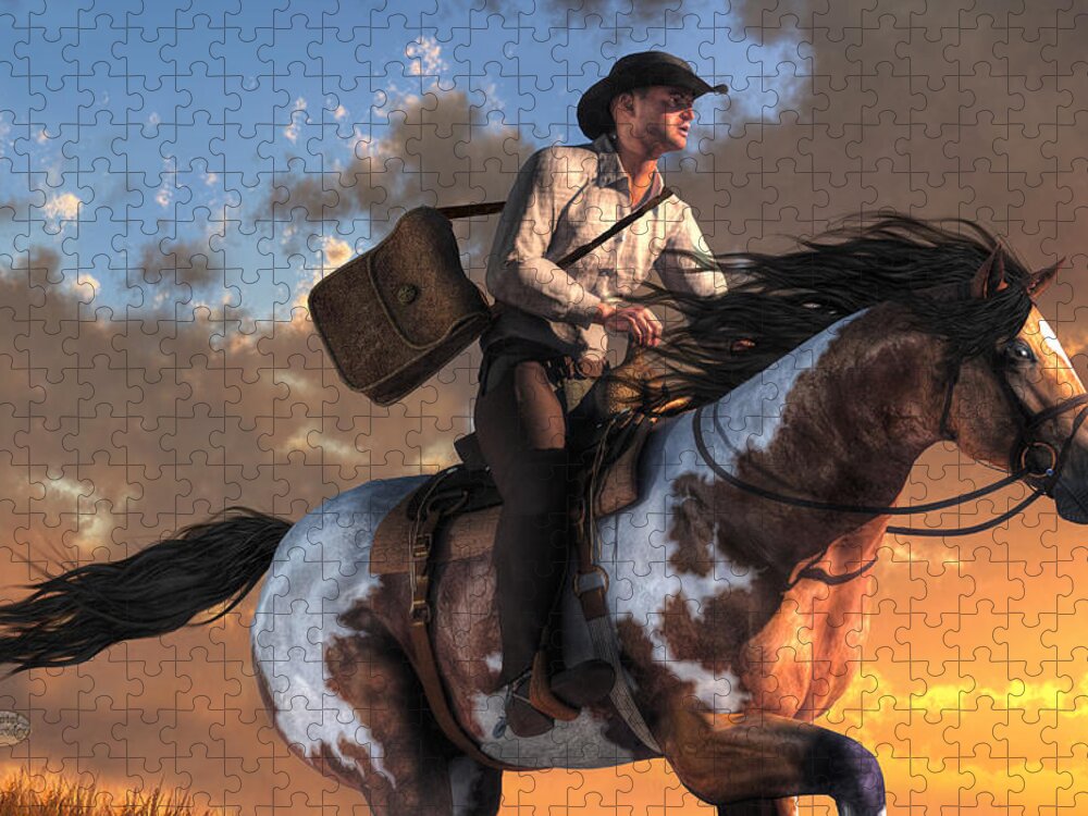 Pony Express Jigsaw Puzzle featuring the digital art Pony Express by Daniel Eskridge
