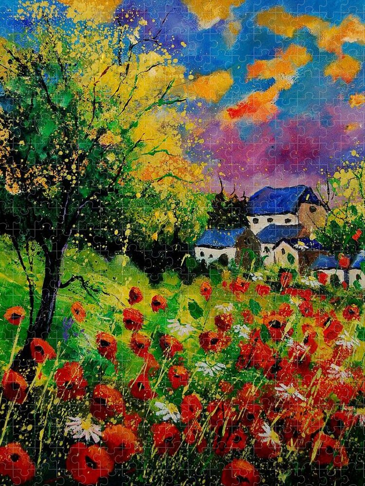 Landscape Jigsaw Puzzle featuring the painting Poppies and daisies 560110 by Pol Ledent