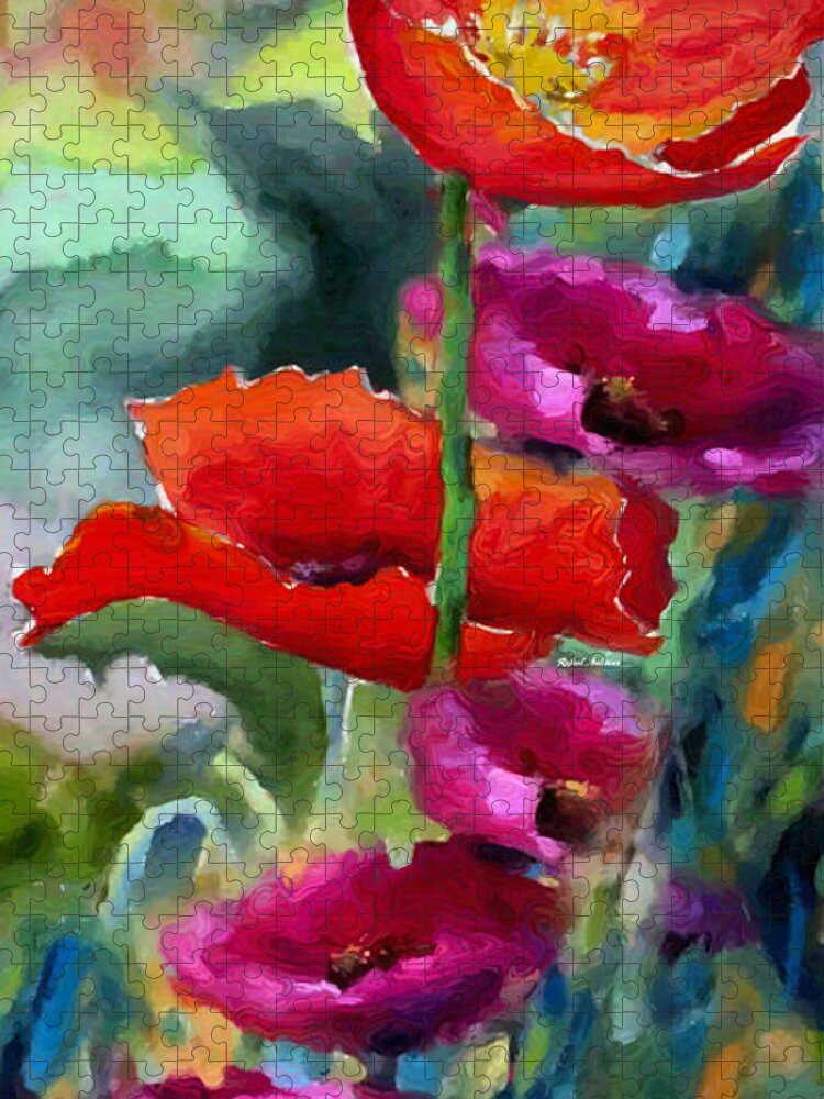 Rafael Salazar Jigsaw Puzzle featuring the painting Poppies in watercolor by Rafael Salazar